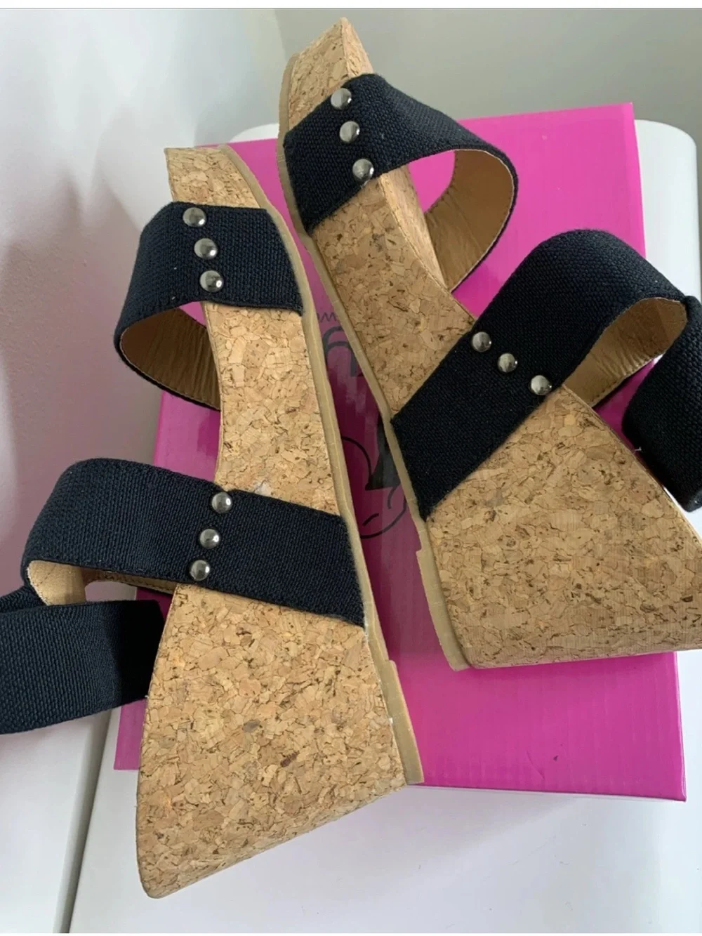 Corky’s Liberty Black Shoes Size 9 Platform Wedge Strappy Cork Sole New In Box